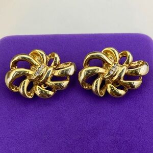 💛 Vintage Bluette Gold Ribbon Shoe Clips | Triple Crystal Sparkle | Glam Luxe
